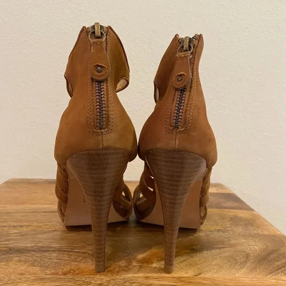 Cynthia Vincent Caramel Soft Leather Caged Heels - Picture 6 of 11